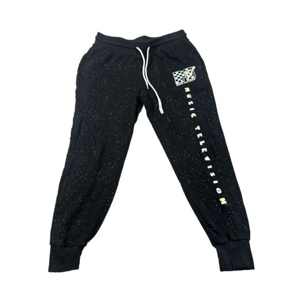 Speckle Graphic Print MTV Pocketed Black Joggers‎ Womens Size Medium